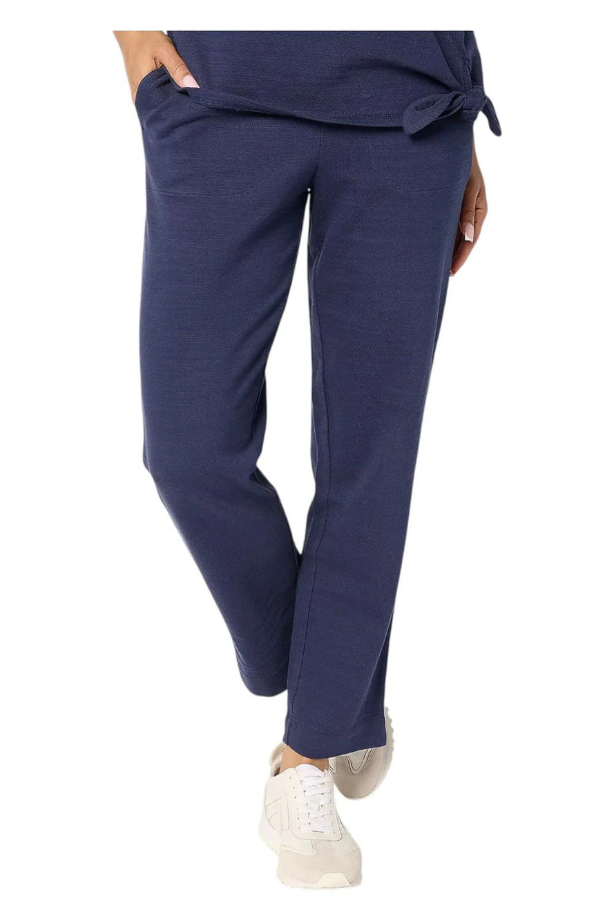 Denim & Co. Women's Active Textured Straight Leg Ankle Pant Navy - Regular